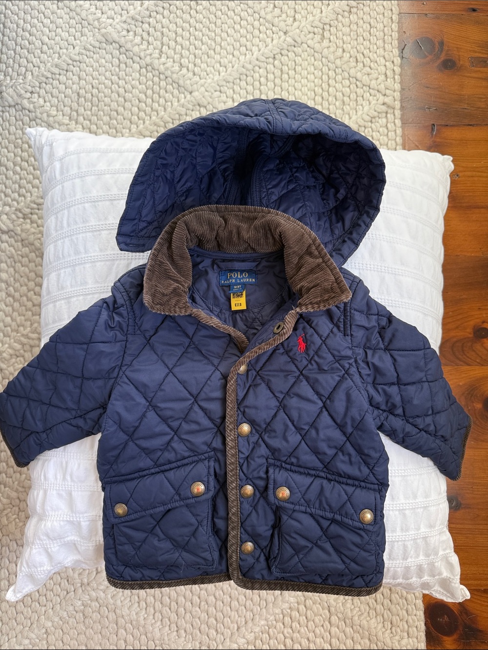 Polo by Ralph Lauren Navy Quilted Kids Barn Jacket with Hood- Size 3T